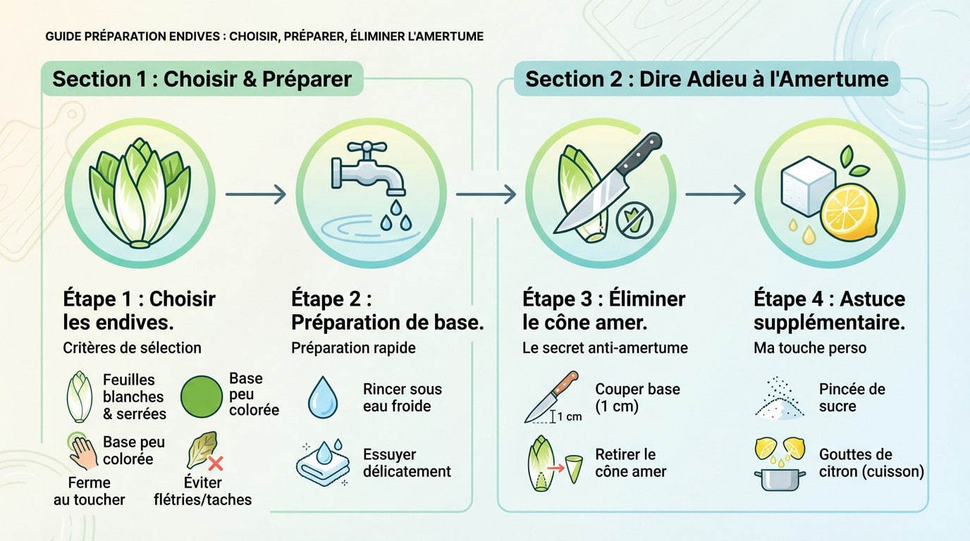 Cuisson endives cocotte minute : le secret sans amertume Sélection de belles endives fermes et blanches pour une préparation sans amertume