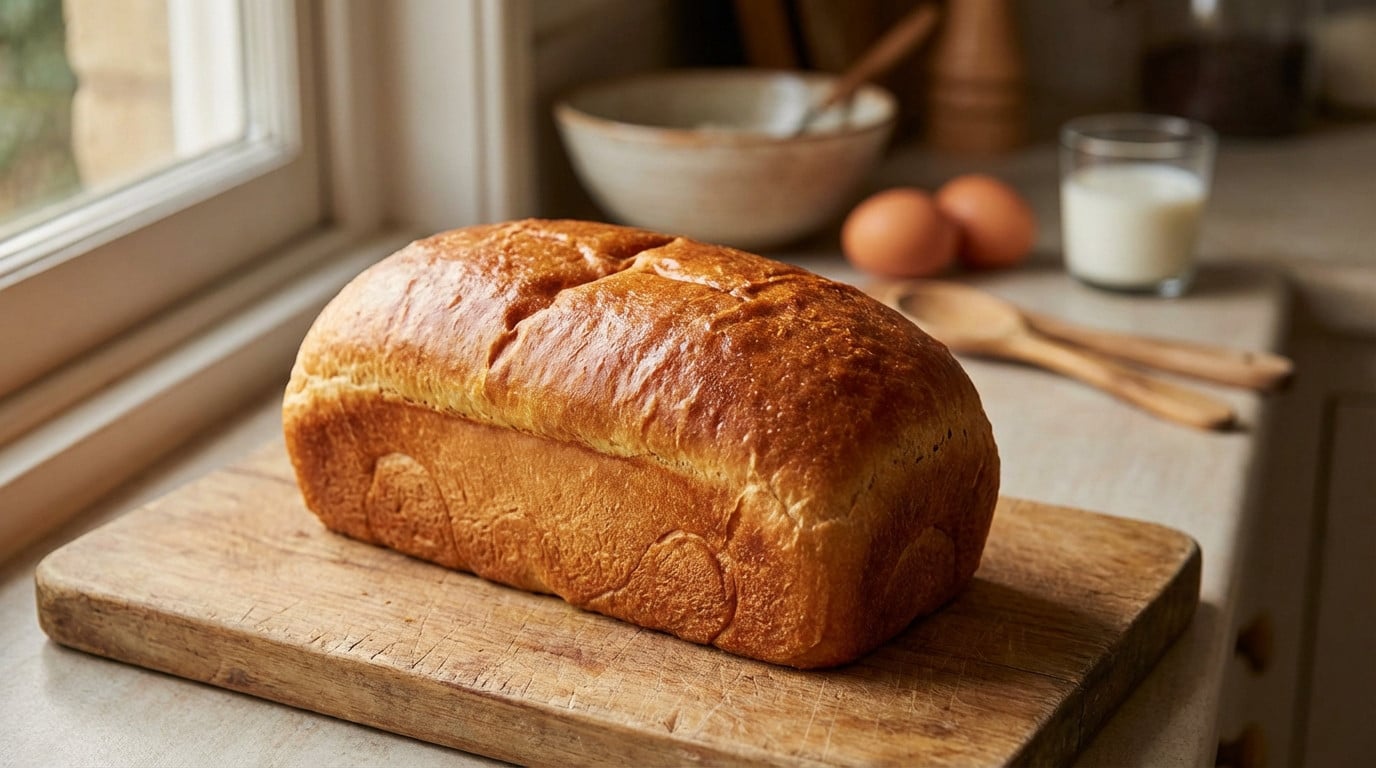 Peut-on manger une brioche qui n’a pas levé ? Nos conseils pour éviter le gaspillage Pain doré sur une planche en bois.