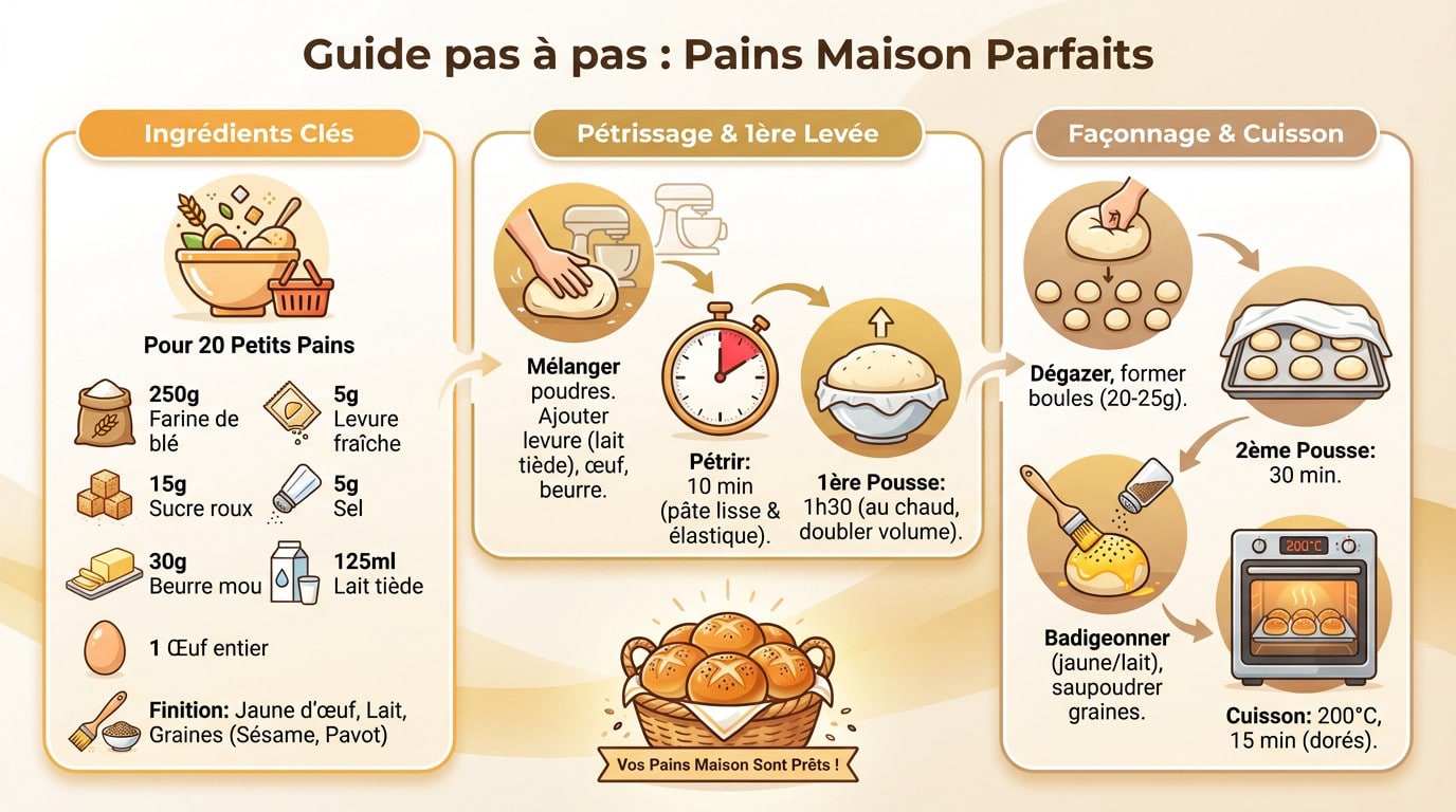 Préparation de la pâte à buns pour mini burgers avec farine, œufs et levure fraîche