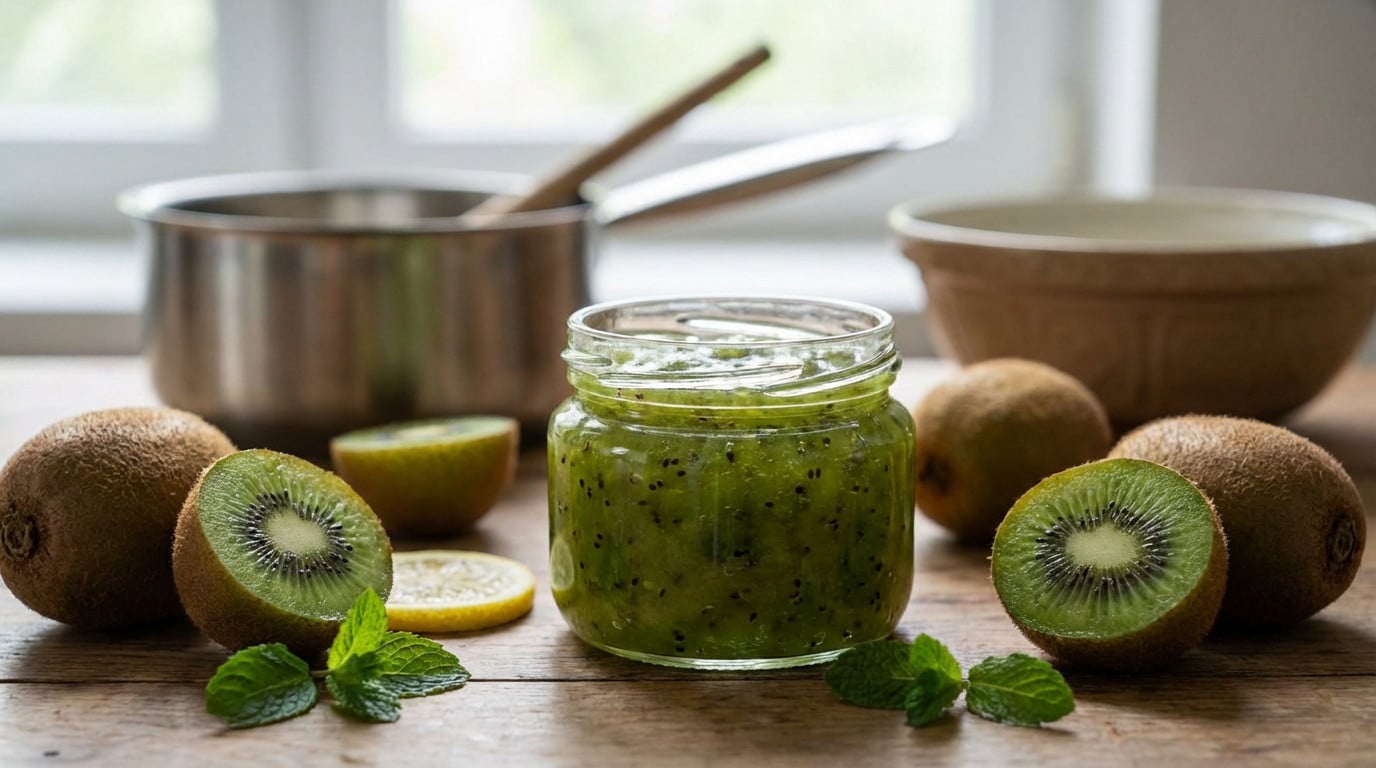 Confiture de kiwi avec fruits et menthe