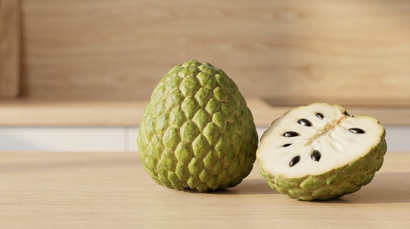 Fruits en Z : la liste complète pour jeux, culture générale et cuisine Fruit de chérimole entier et coupé en deux.